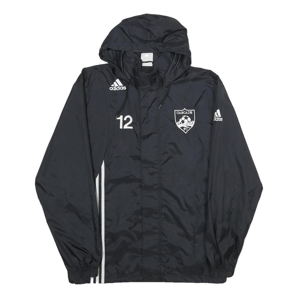 ADIDAS Mens Black Nylon Hoodie Jacket S Plain Sports Training Lightweight Zip