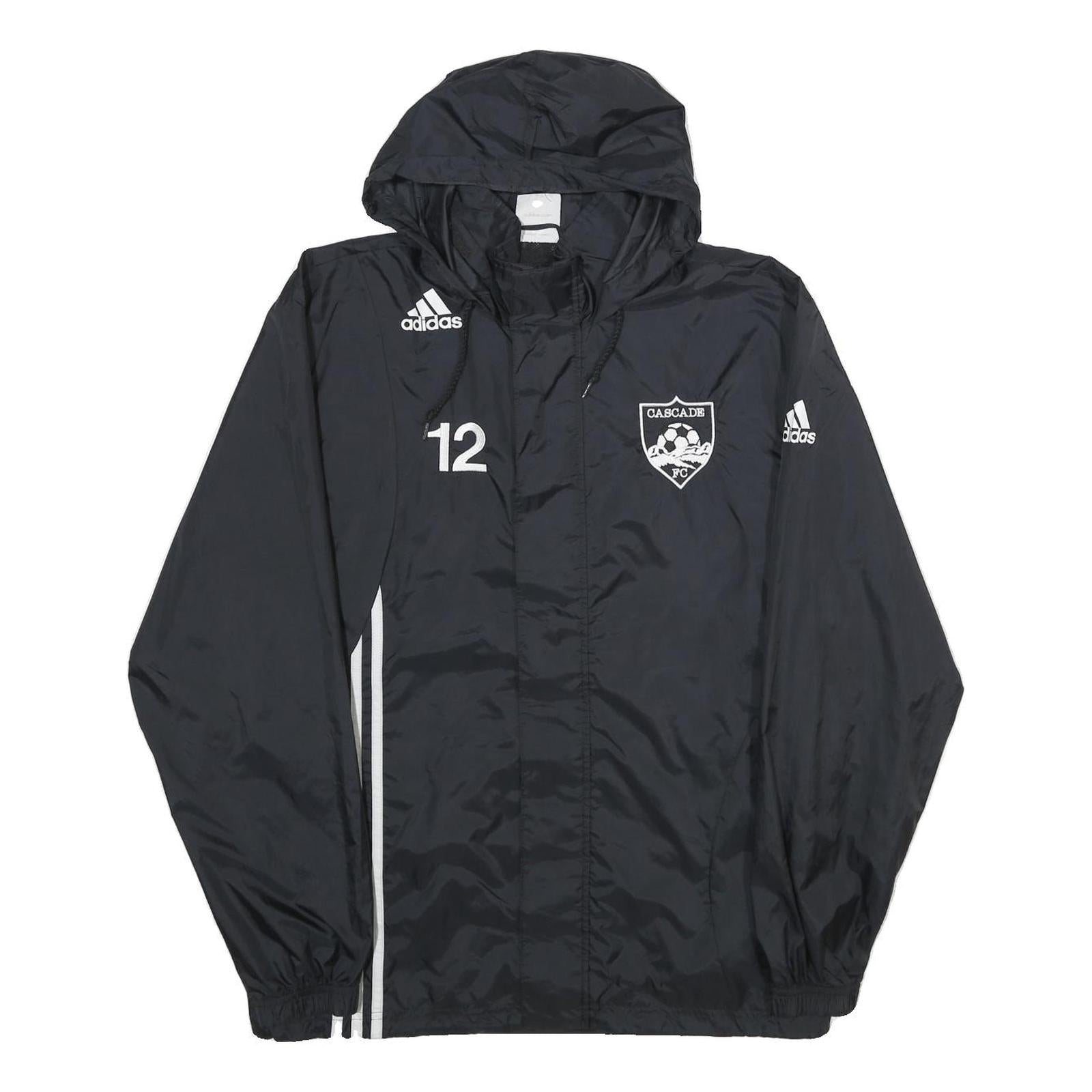 ADIDAS Mens Black Nylon Hoodie Jacket S Plain Sports Training Lightweight Zip