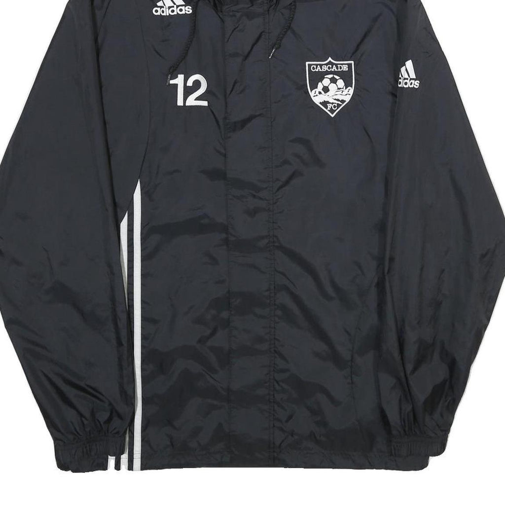 ADIDAS Mens Black Nylon Hoodie Jacket S Plain Sports Training Lightweight Zip