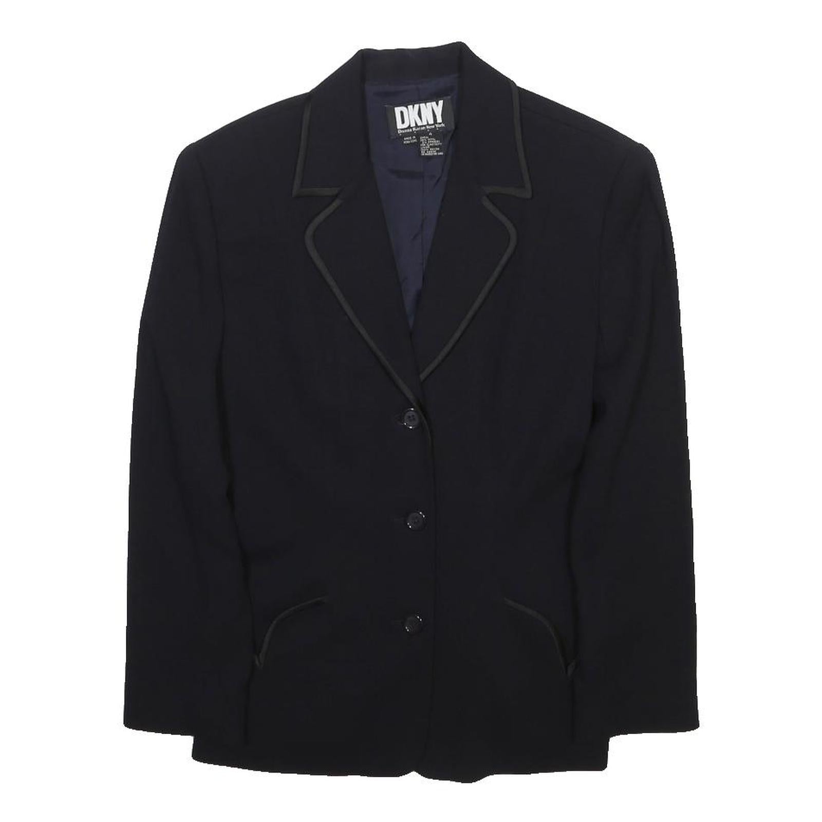 DKNY Womens Black Wool Blend Tailored Jacket S Button Closure Classic Blazer