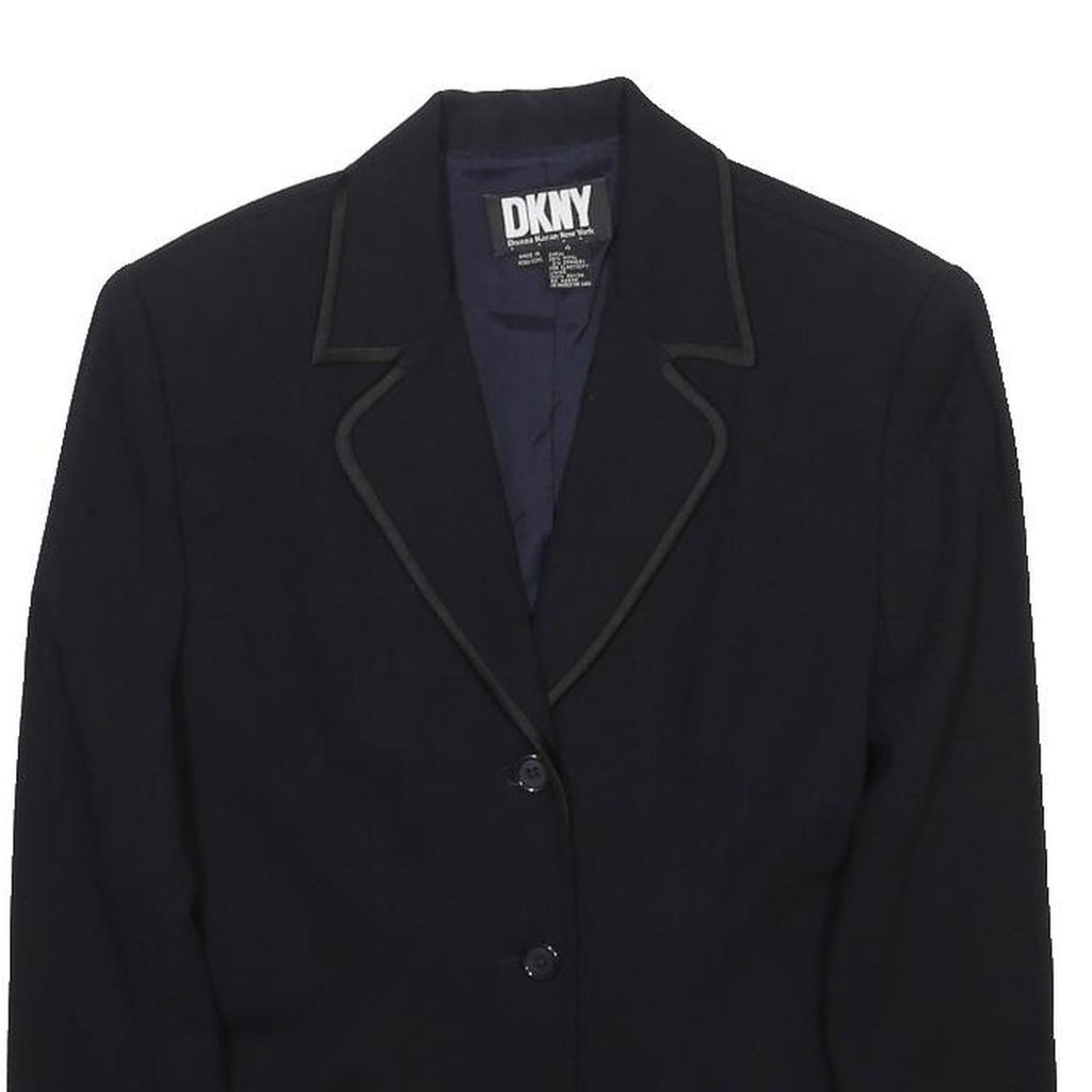 DKNY Womens Black Wool Blend Tailored Jacket S Button Closure Classic Blazer