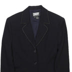 DKNY Womens Black Wool Blend Tailored Jacket S Button Closure Classic Blazer
