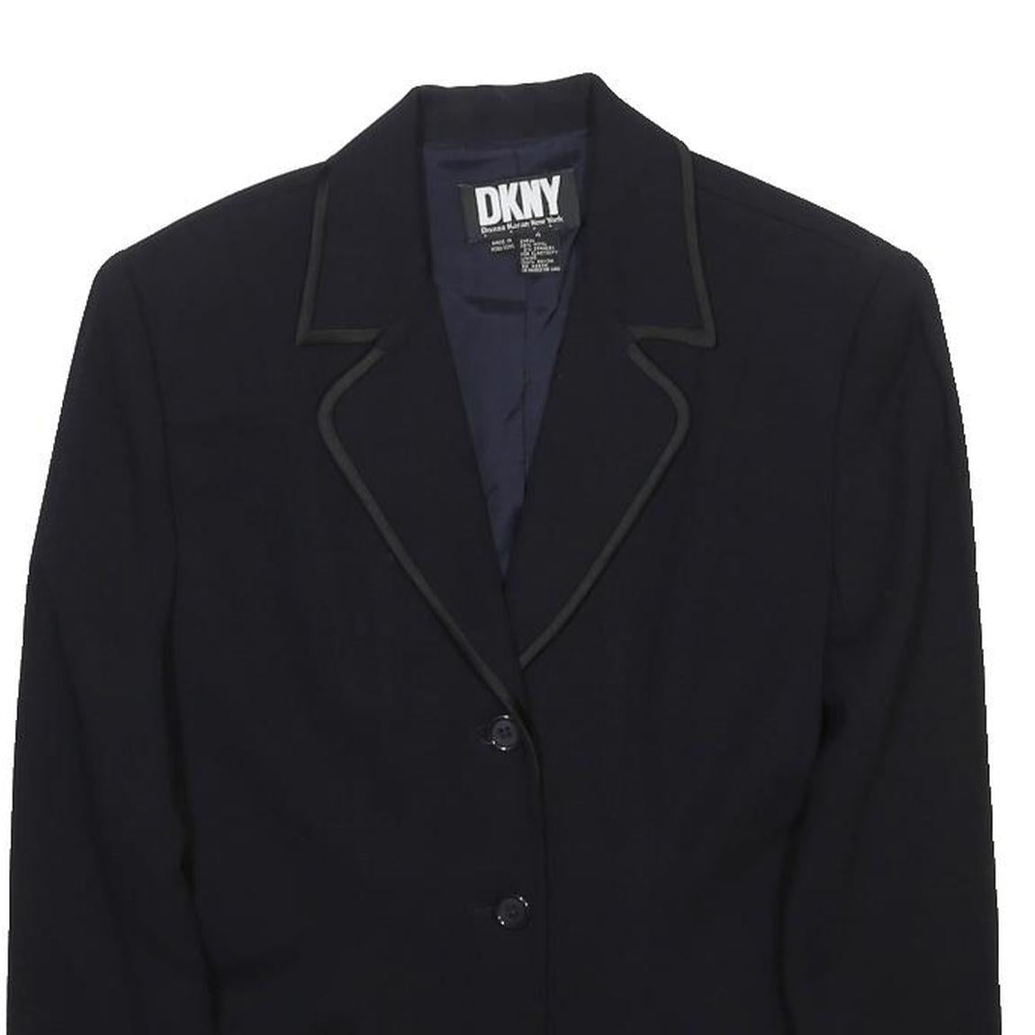 DKNY Womens Black Wool Blend Tailored Jacket S Button Closure Classic Blazer