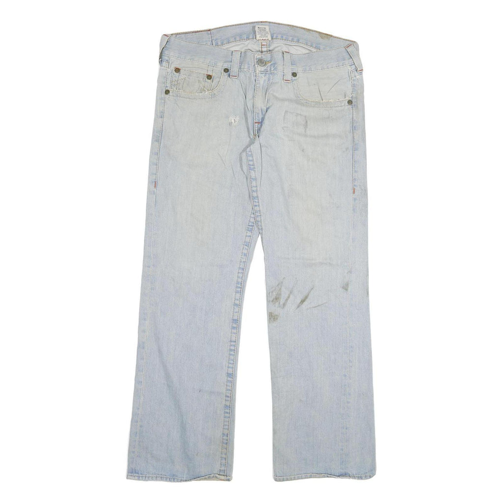 TRUE RELIGION Mens Jeans Blue Regular Straight Denim Light W36 L33 Zip Cotton
