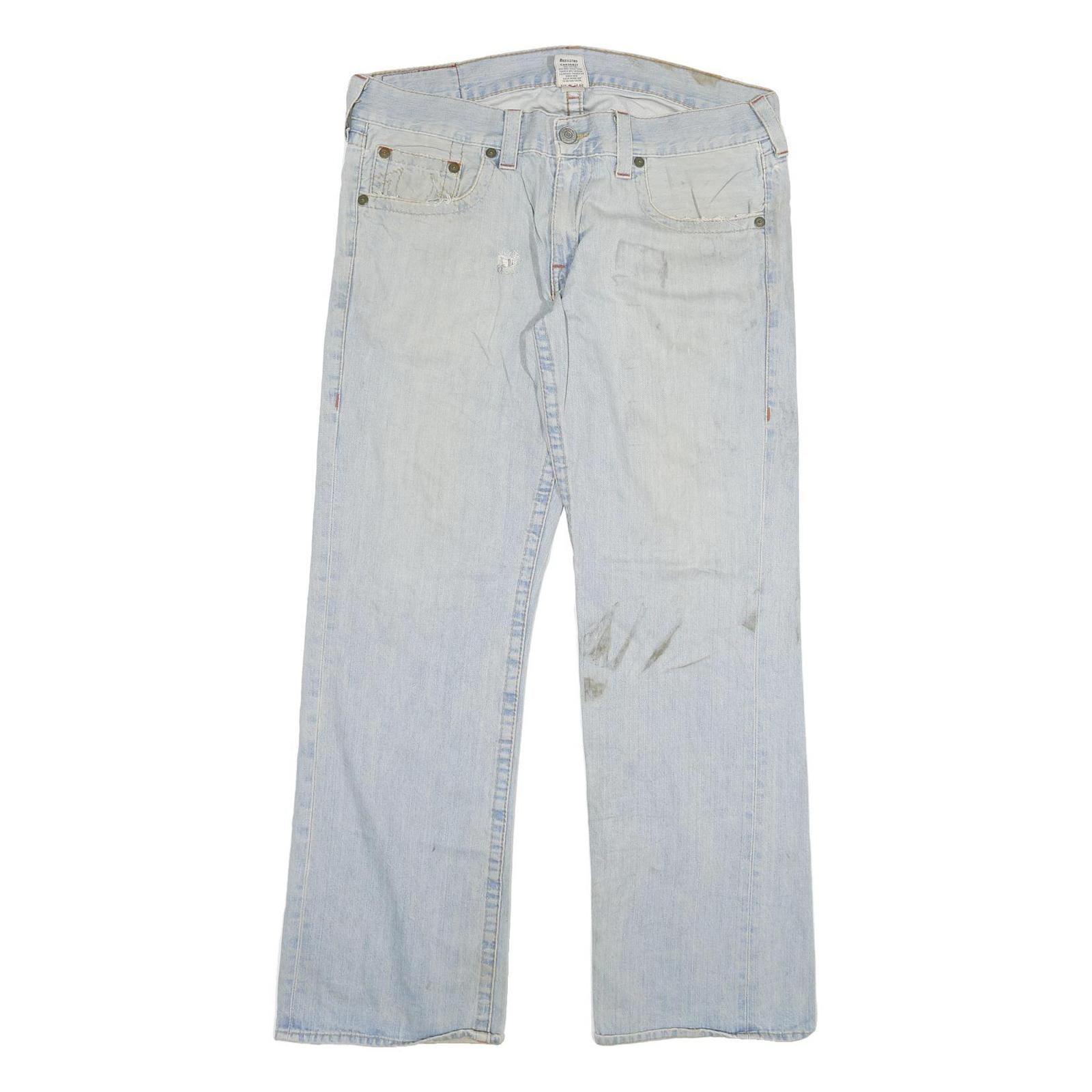 TRUE RELIGION Mens Jeans Blue Regular Straight Denim Light W36 L33 Zip Cotton