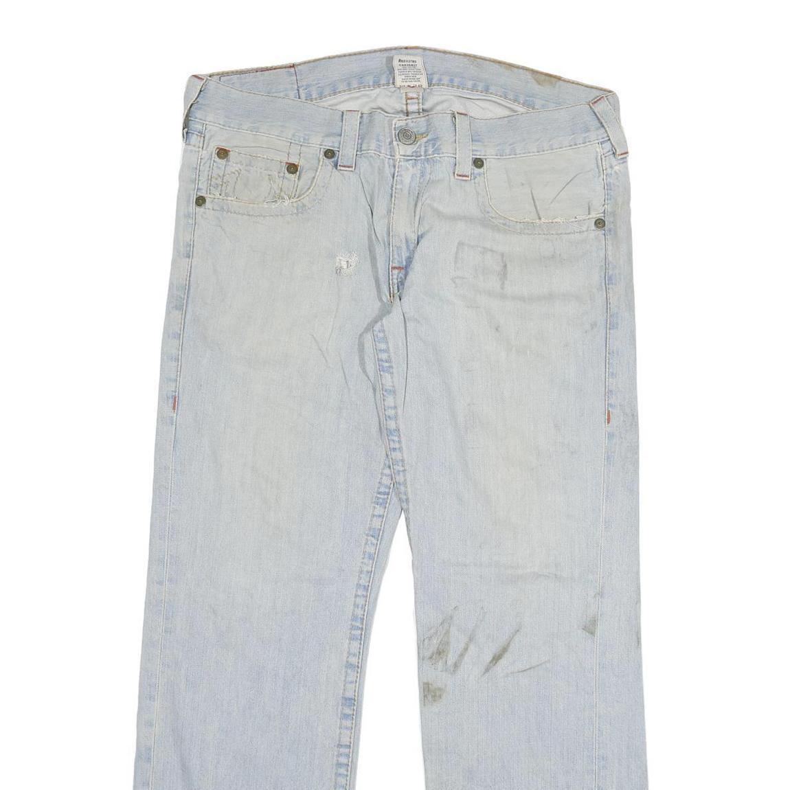 TRUE RELIGION Mens Jeans Blue Regular Straight Denim Light W36 L33 Zip Cotton