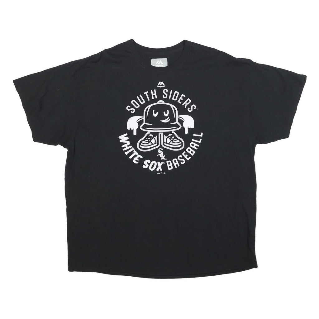 MAJESTIC Mens Black White Sox Baseball Graphic T-Shirt 2XL Short Sleeve Crew