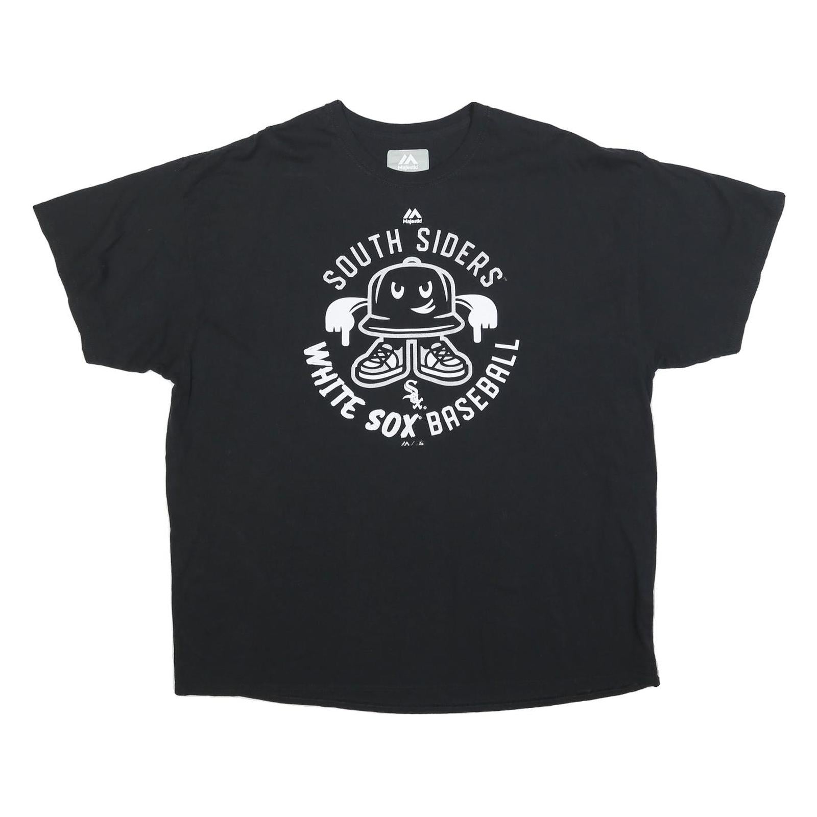 MAJESTIC Mens Black White Sox Baseball Graphic T-Shirt 2XL Short Sleeve Crew
