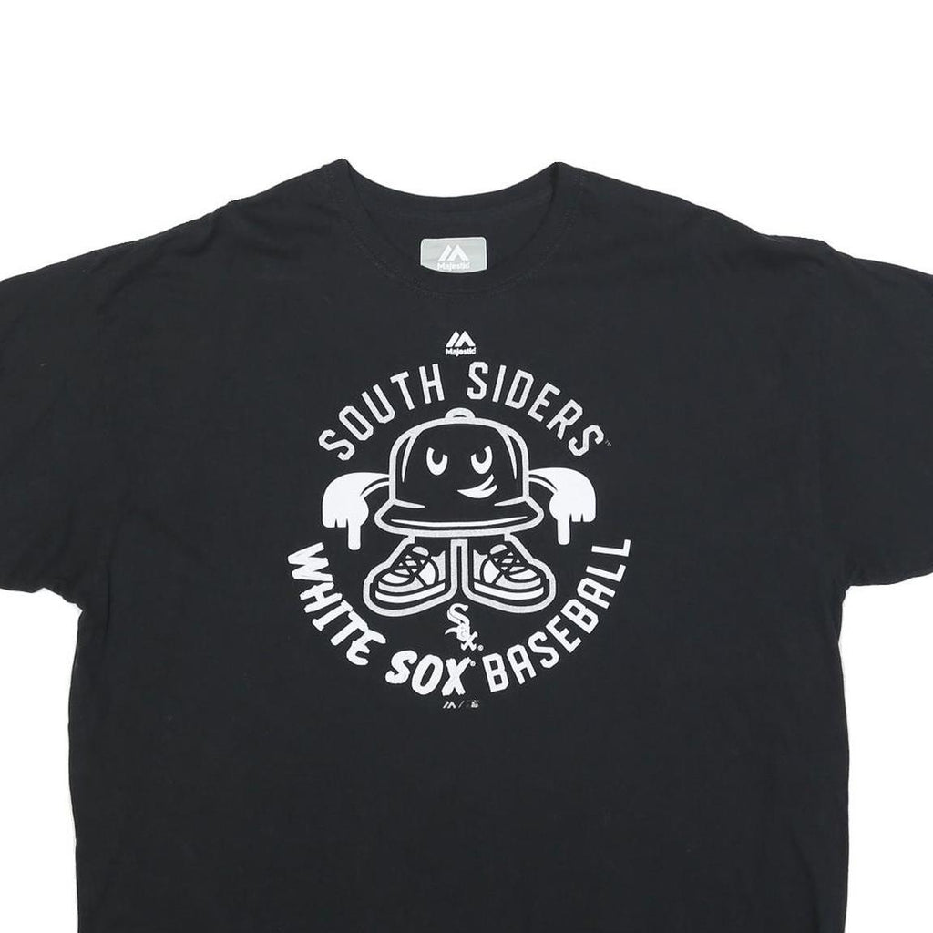 MAJESTIC Mens Black White Sox Baseball Graphic T-Shirt 2XL Short Sleeve Crew