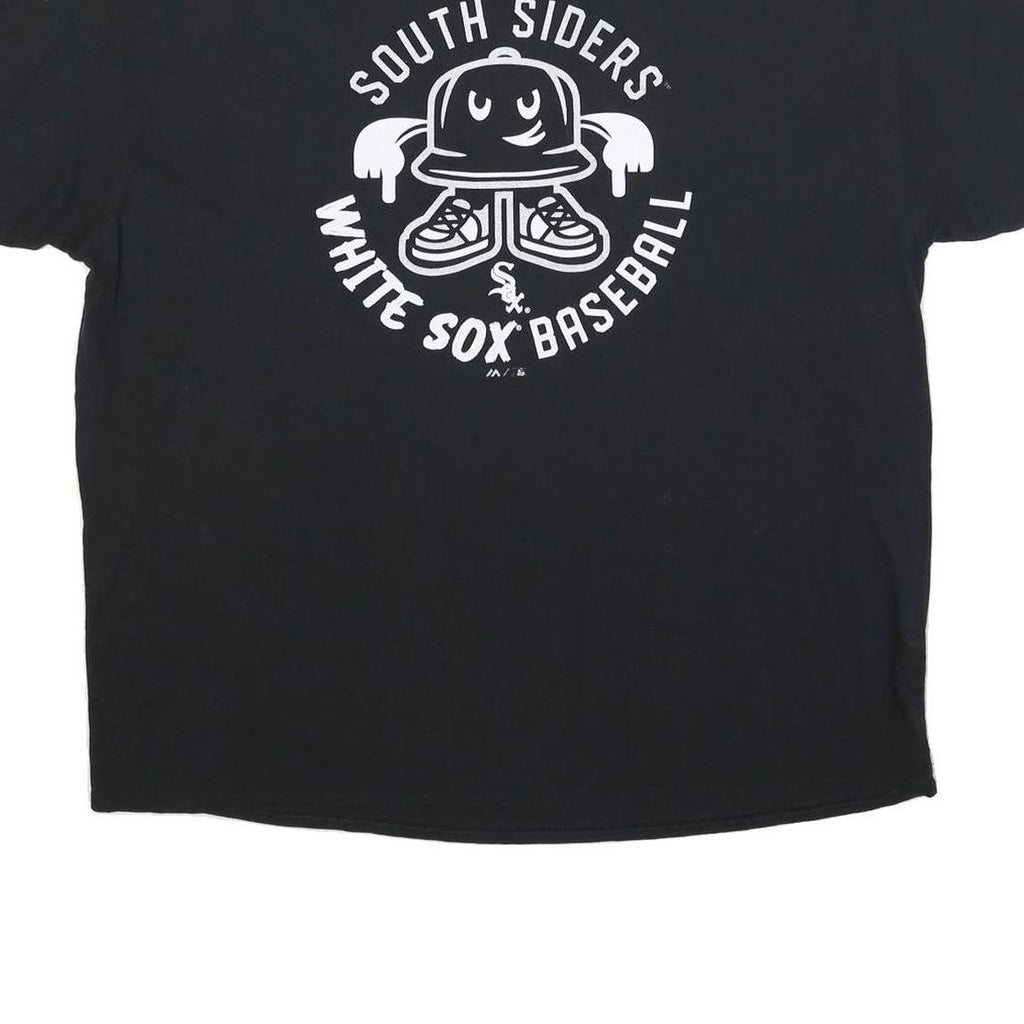 MAJESTIC Mens Black White Sox Baseball Graphic T-Shirt 2XL Short Sleeve Crew