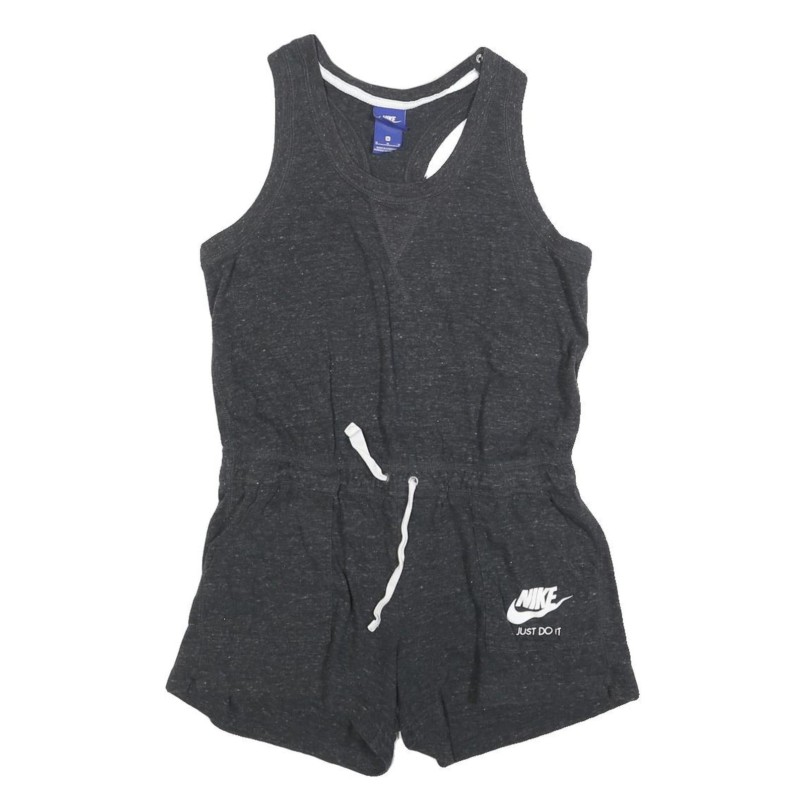 NIKE Womens Black Playsuit Cotton Blend Racerback M Casual Summer Drawstring