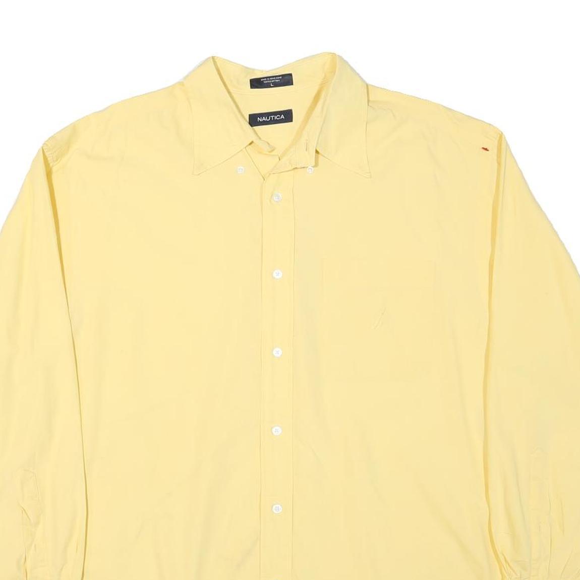 NAUTICA Mens Yellow Cotton Blend Shirt L Classic Long Sleeve Button Down