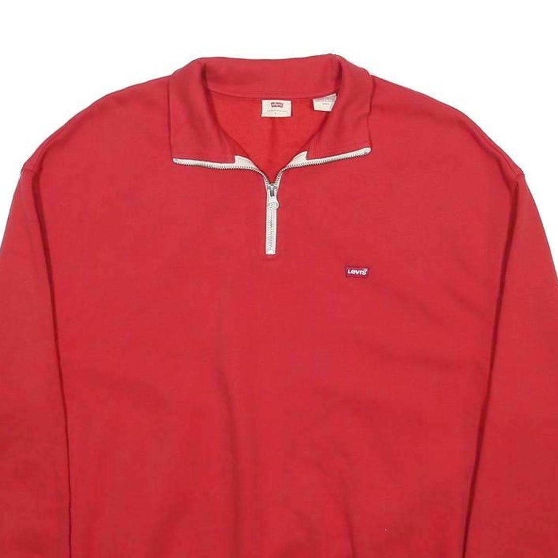 LEVI'S Womens Red 1/4 Zip Sweatshirt S Cotton Blend Pullover Casual
