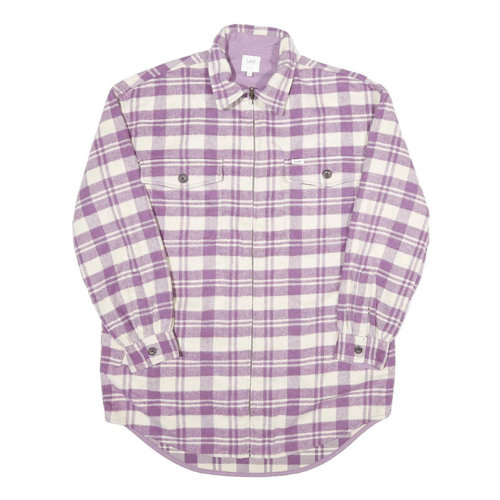 LEE Mens Purple & White Check Flannel Zip Jacket XS Shirt Style Lightweight
