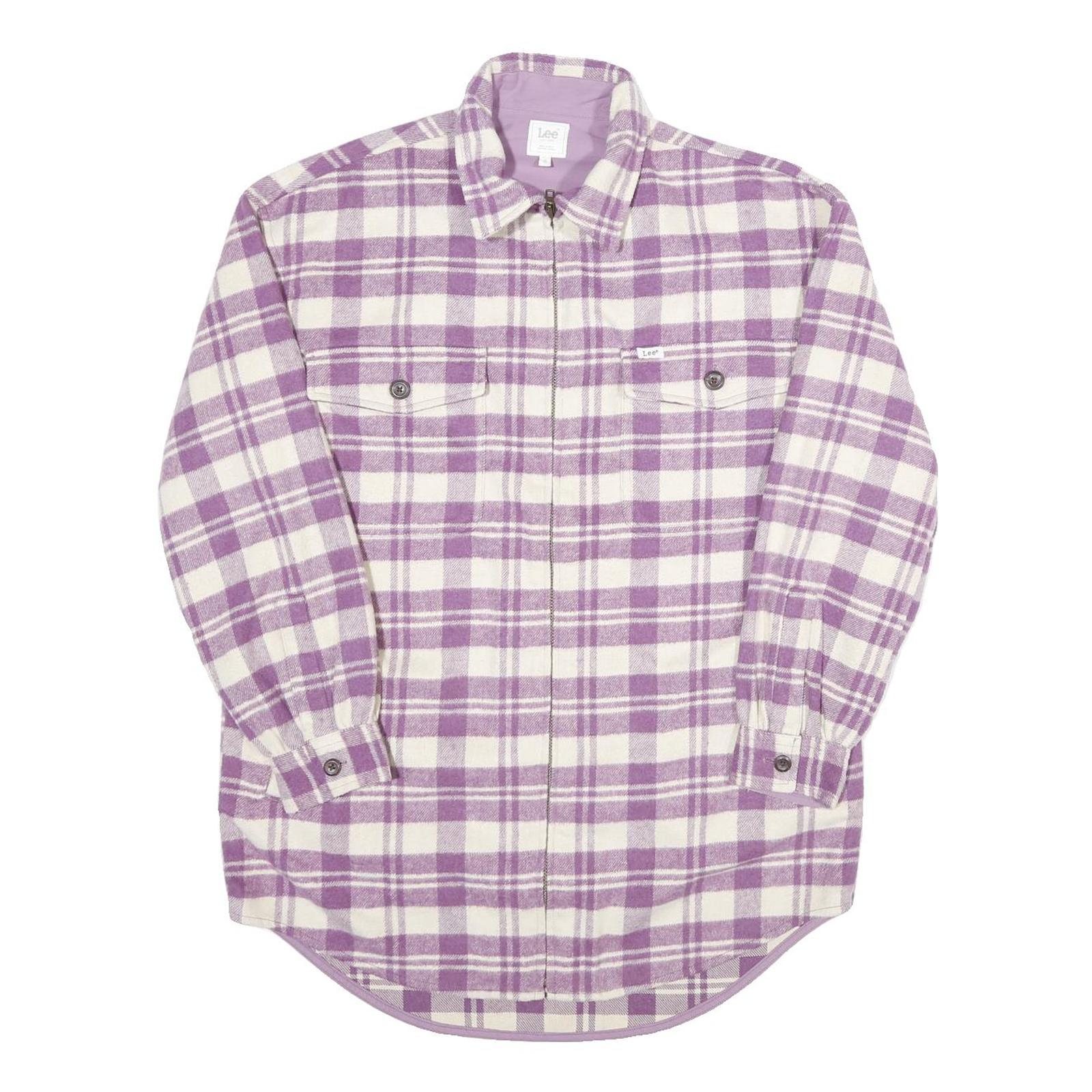 LEE Mens Purple & White Check Flannel Zip Jacket XS Shirt Style Lightweight