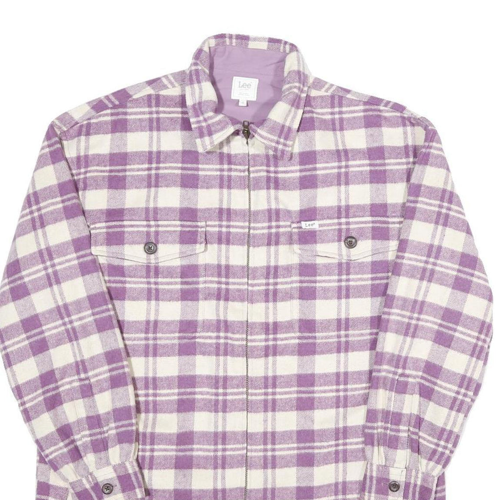 LEE Mens Purple & White Check Flannel Zip Jacket XS Shirt Style Lightweight