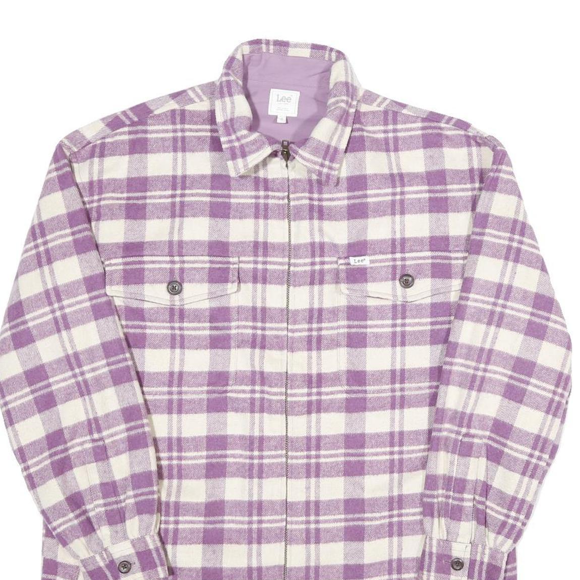 LEE Mens Purple & White Check Flannel Zip Jacket XS Shirt Style Lightweight