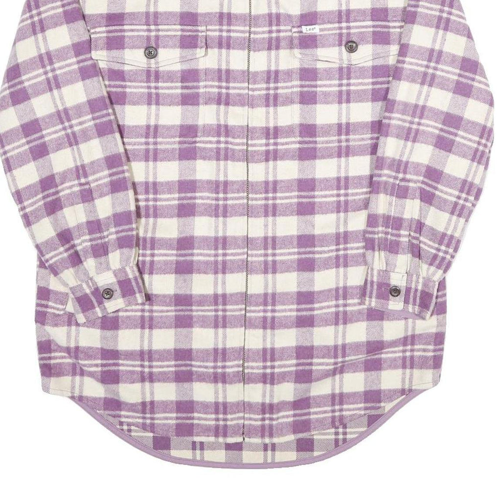 LEE Mens Purple & White Check Flannel Zip Jacket XS Shirt Style Lightweight