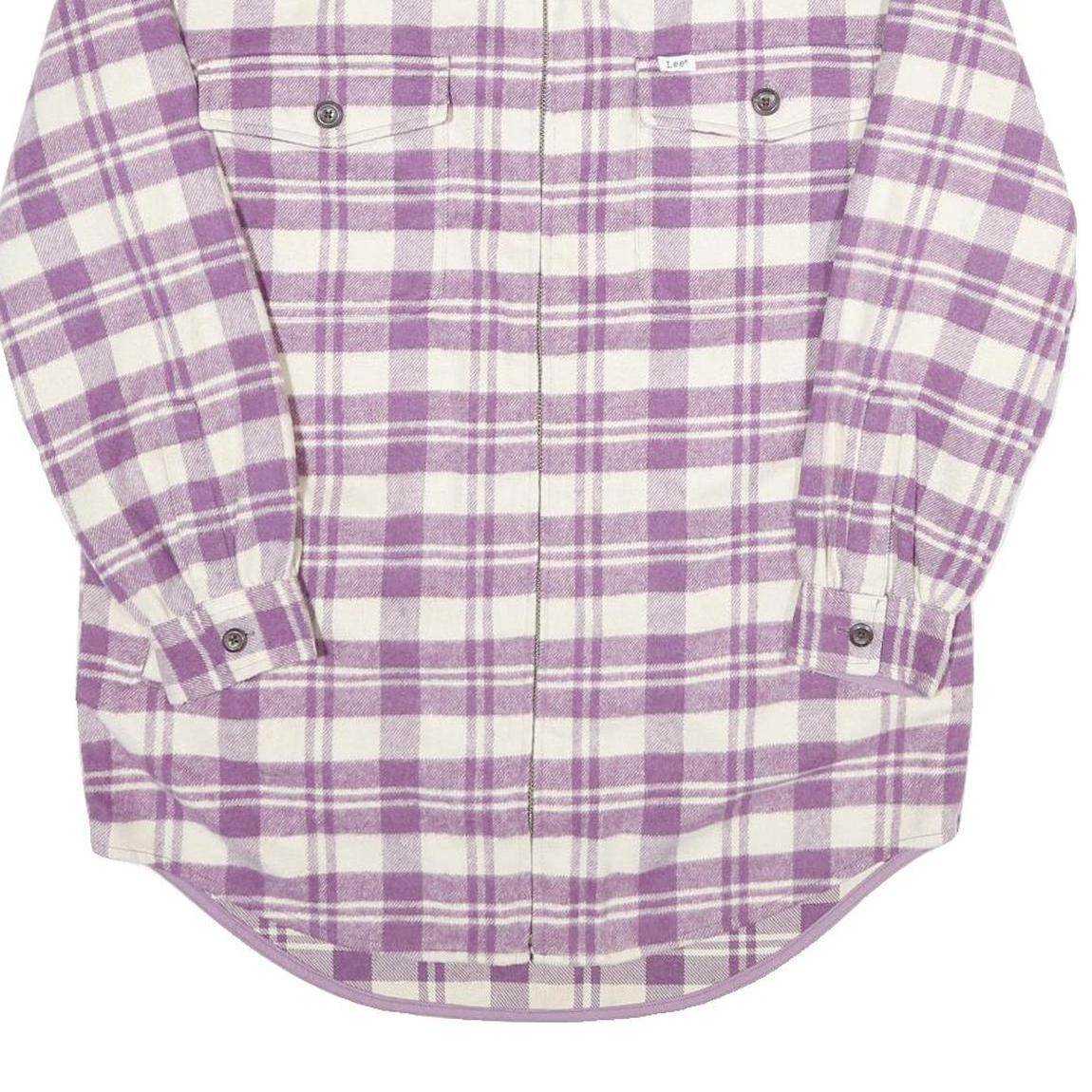 LEE Mens Purple & White Check Flannel Zip Jacket XS Shirt Style Lightweight