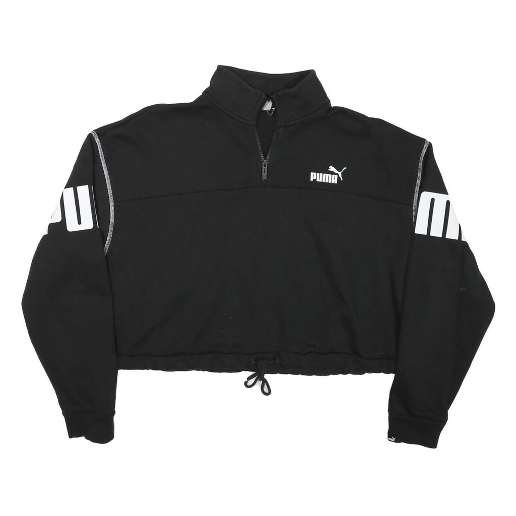 PUMA Womens Black 1/4 Zip XL Logo Print Cropped Sweatshirt