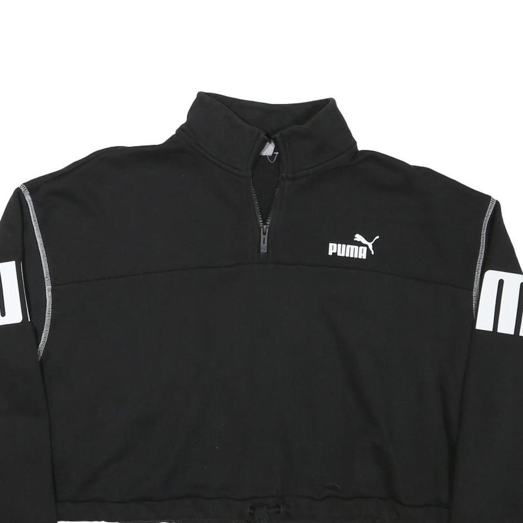 PUMA Womens Black 1/4 Zip XL Logo Print Cropped Sweatshirt