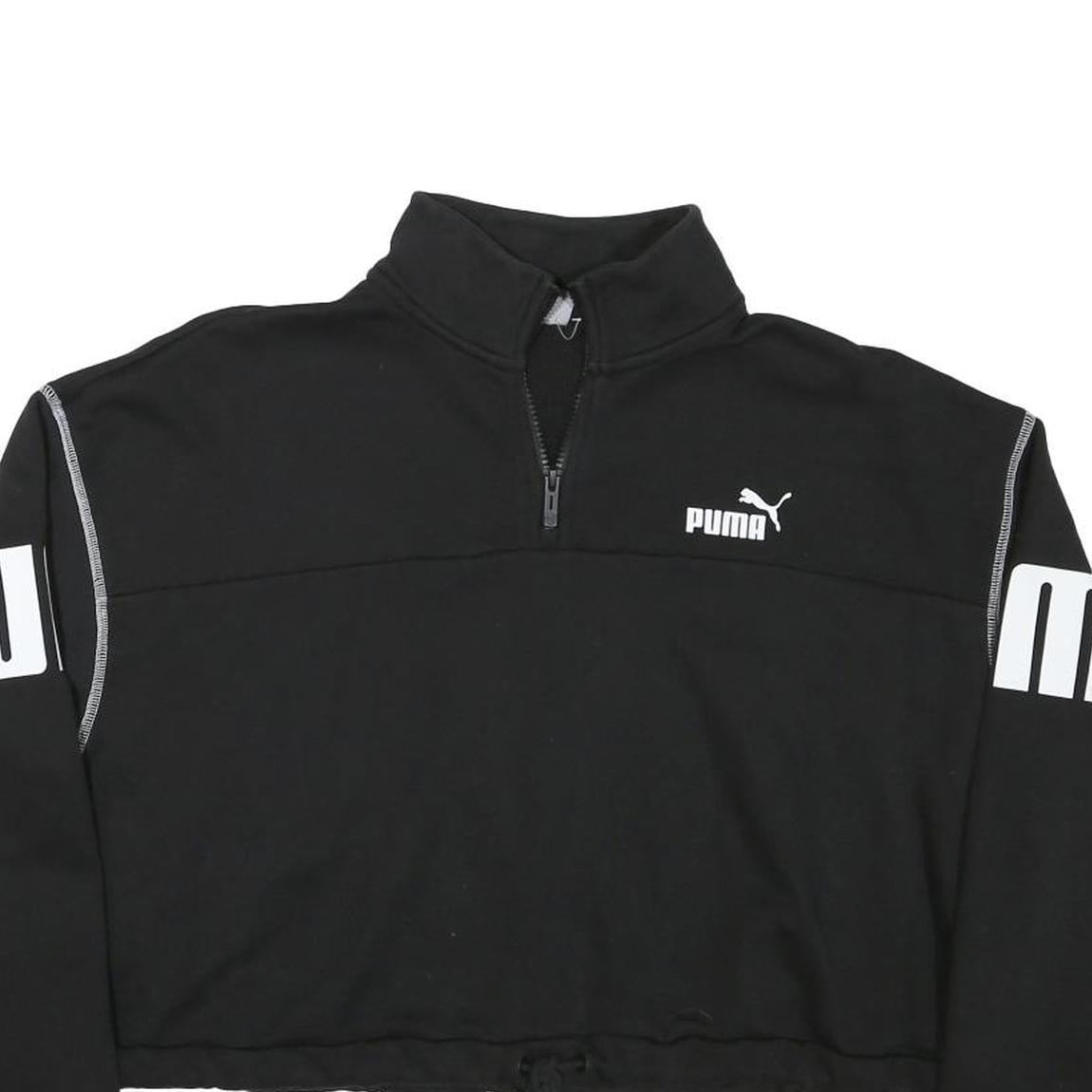 PUMA Womens Black 1/4 Zip XL Logo Print Cropped Sweatshirt