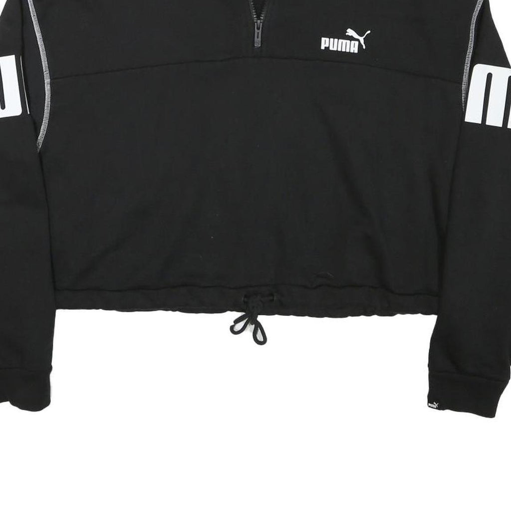 PUMA Womens Black 1/4 Zip XL Logo Print Cropped Sweatshirt