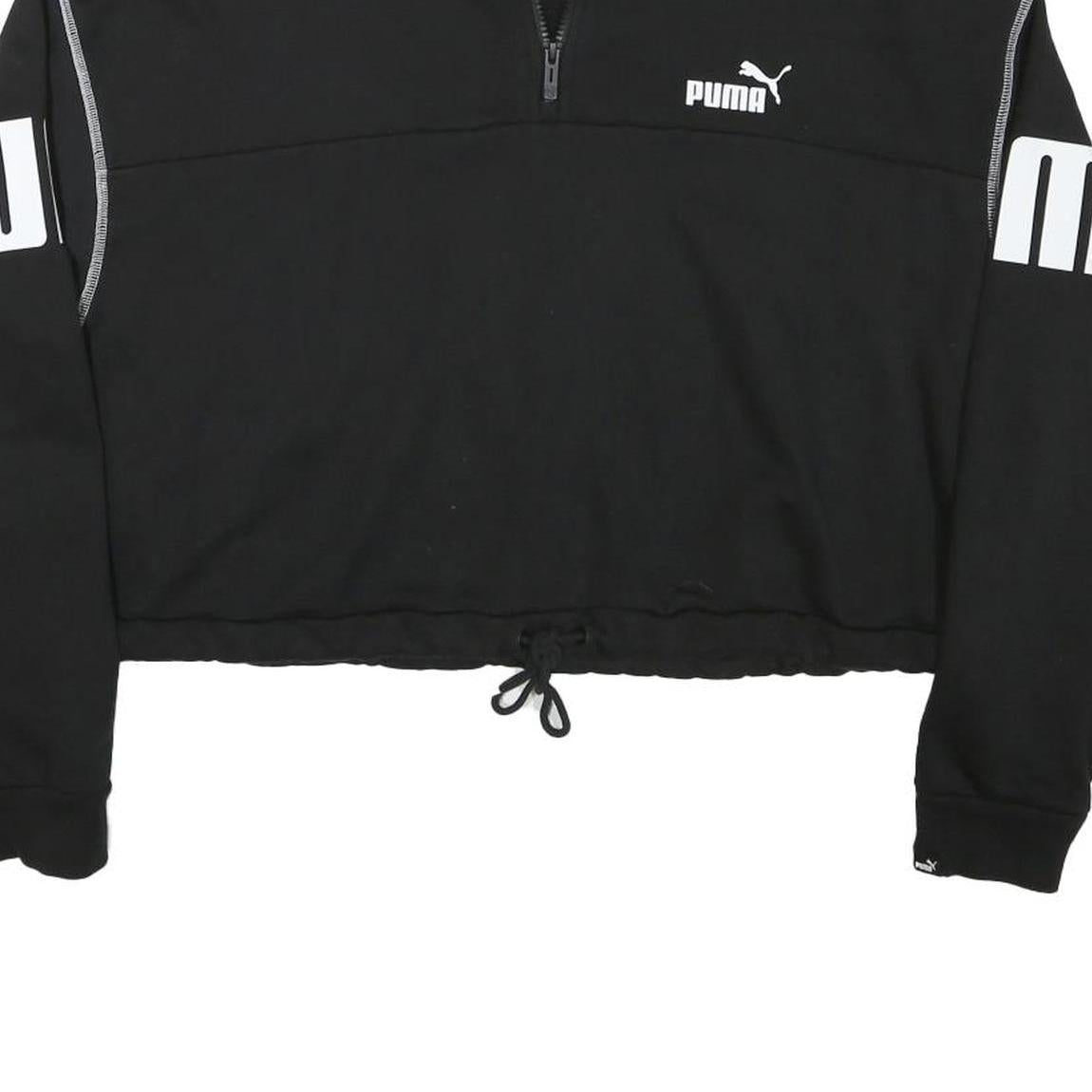 PUMA Womens Black 1/4 Zip XL Logo Print Cropped Sweatshirt