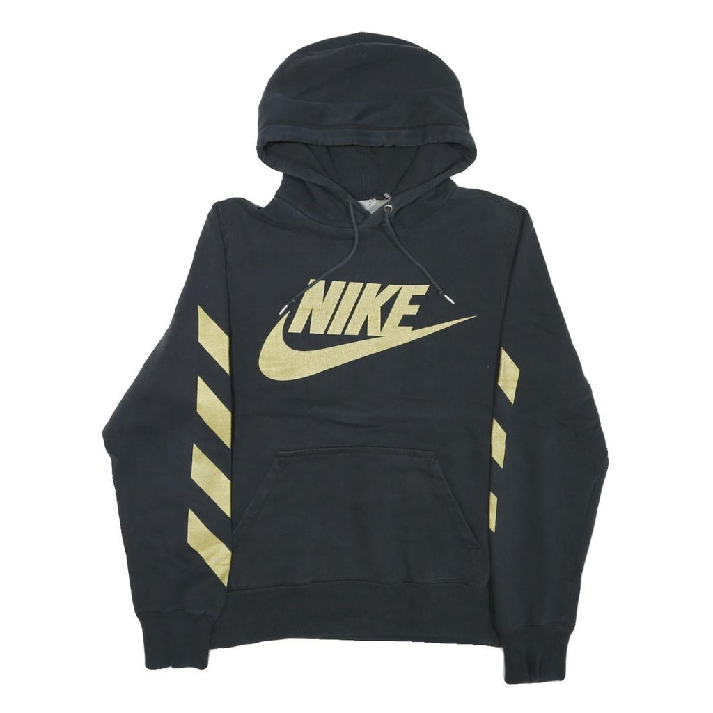 NIKE Mens Black & Gold Graphic Pullover Hoodie S Sportswear Sweatshirt