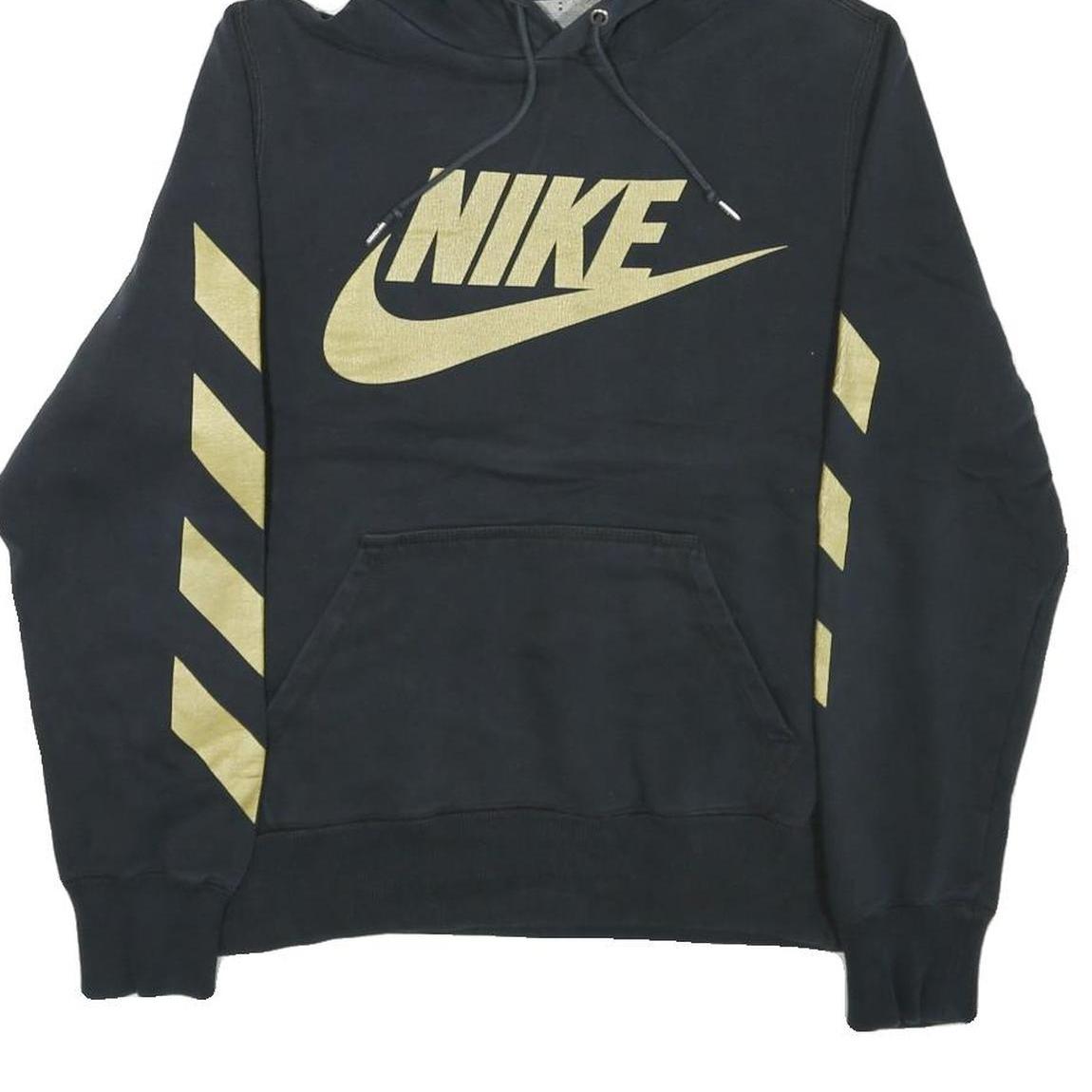 NIKE Mens Black & Gold Graphic Pullover Hoodie S Sportswear Sweatshirt