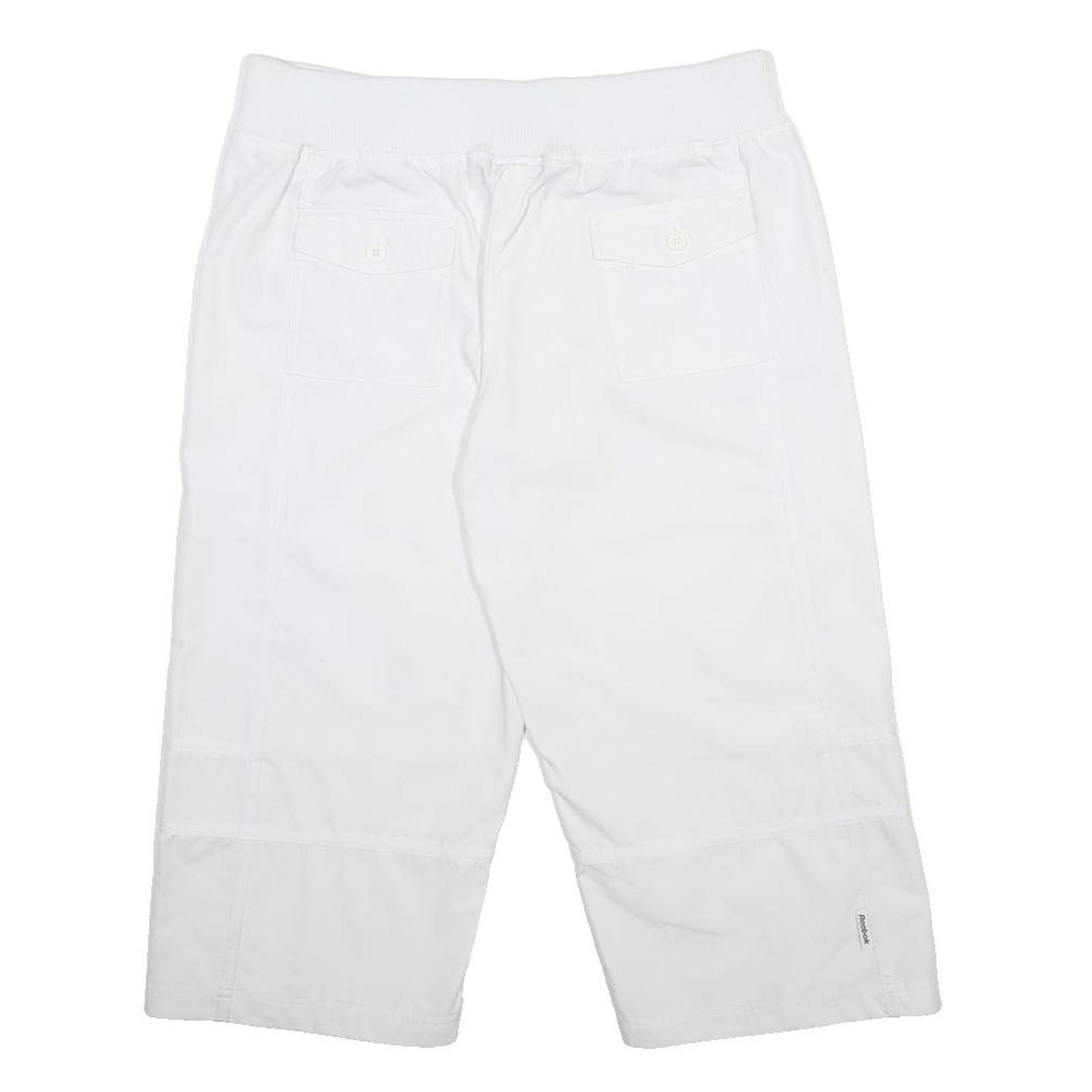 REEBOK Womens White Cotton Blend Casual Shorts UK 14 W32 Elastic Waistband