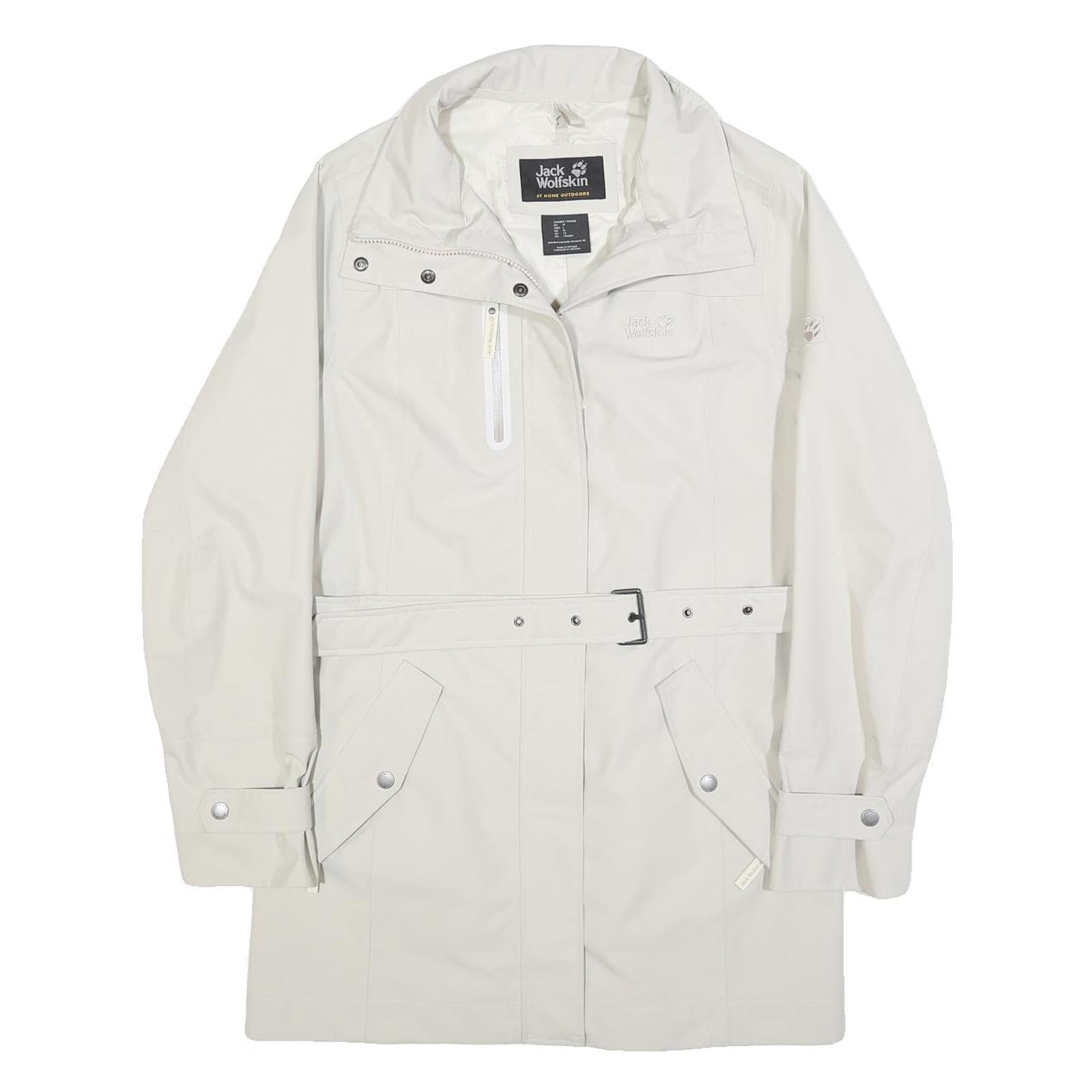 JACK WOLFSKIN Womens White Jacket UK 12 Polyester Classic Zip Belted Outdoor