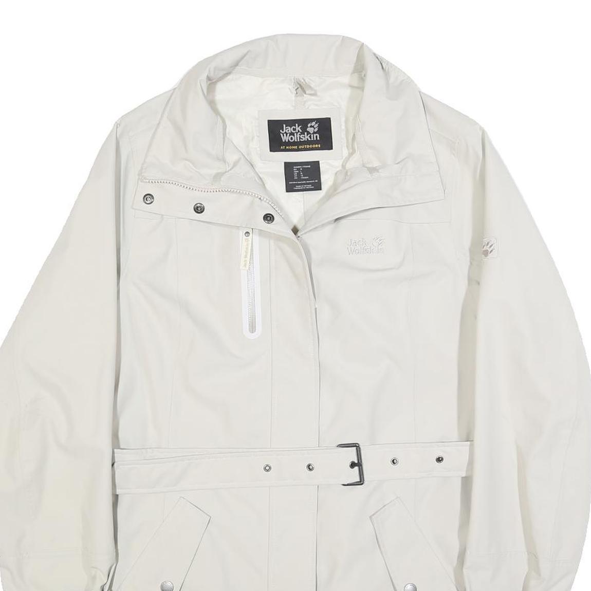 JACK WOLFSKIN Womens White Jacket UK 12 Polyester Classic Zip Belted Outdoor