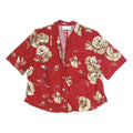 LADY D Womens Red Floral Printed Shirt Short Sleeve Collar L Summer Casual