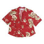 LADY D Womens Red Floral Printed Shirt Short Sleeve Collar L Summer Casual