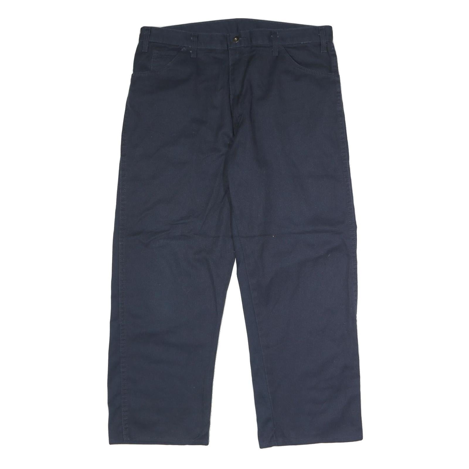 DICKIES Mens Polyester Blend Navy Regular Straight Trousers W38 L29 Workwear Zip