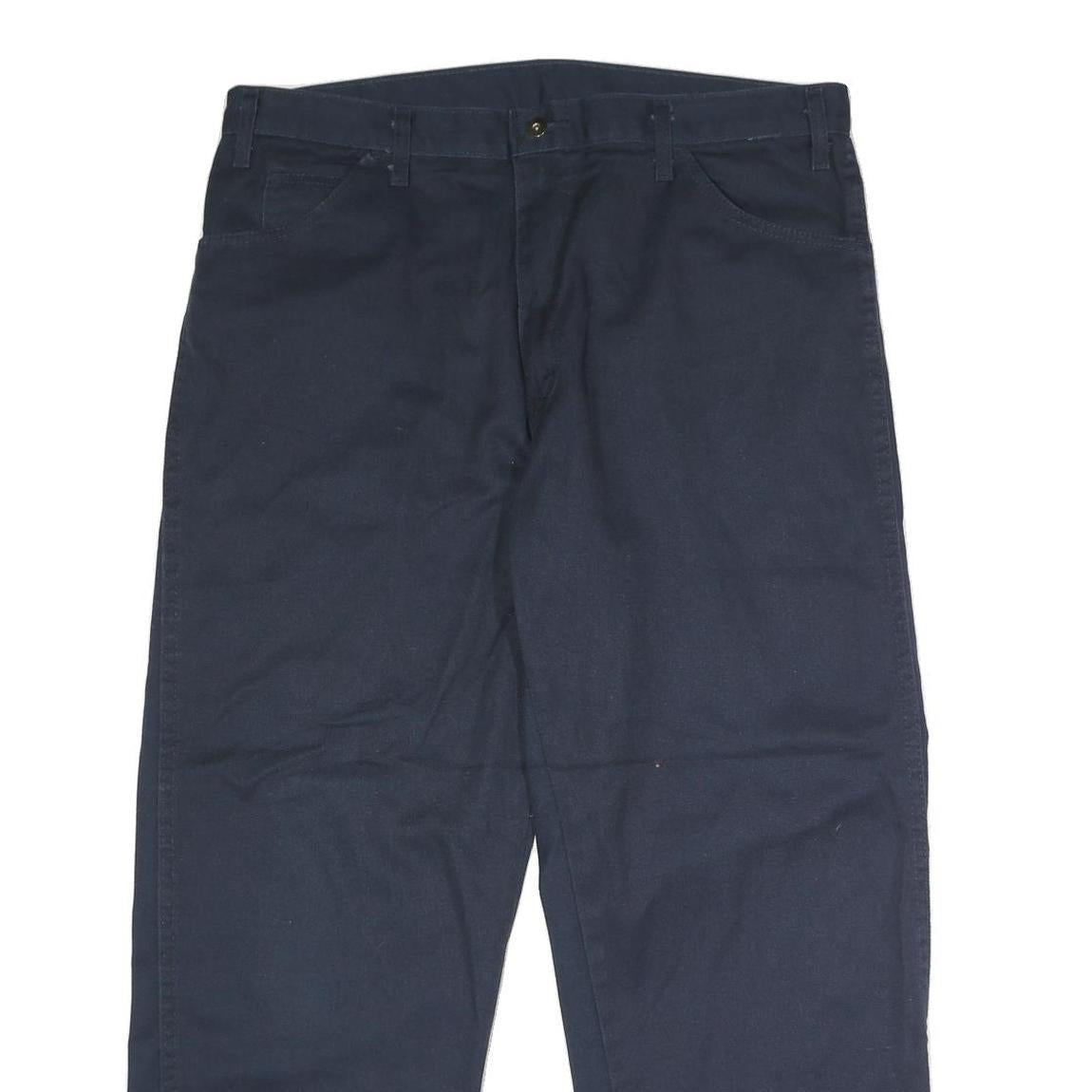 DICKIES Mens Polyester Blend Navy Regular Straight Trousers W38 L29 Workwear Zip