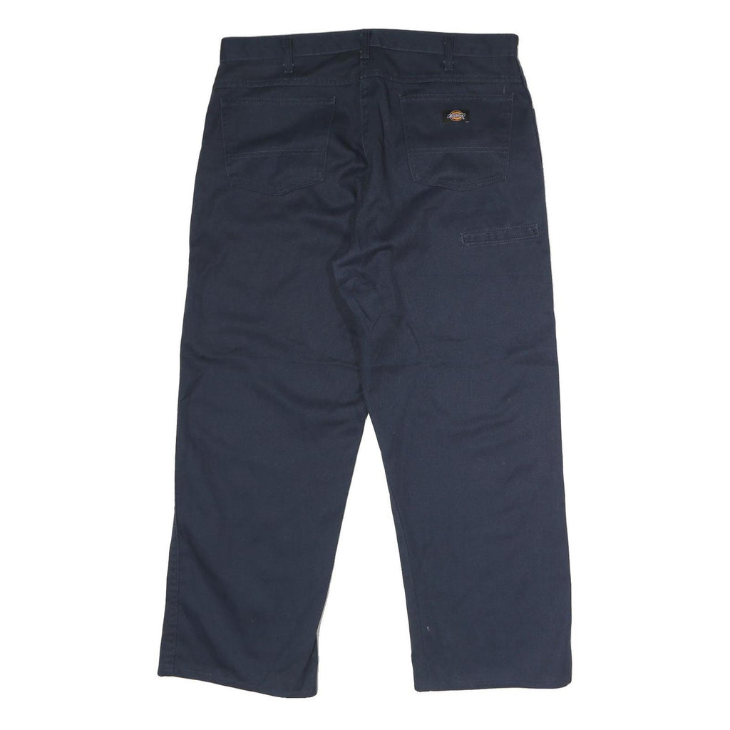 DICKIES Mens Polyester Blend Navy Regular Straight Trousers W38 L29 Workwear Zip