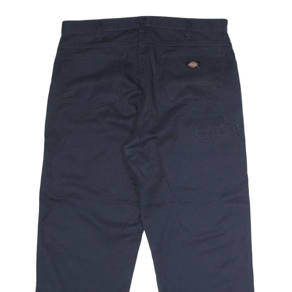 DICKIES Mens Polyester Blend Navy Regular Straight Trousers W38 L29 Workwear Zip