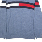 TOMMY HILFIGER Mens Blue Red & White Patterned Jumper V-Neck Basic Knit 2XL