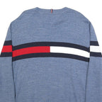 TOMMY HILFIGER Mens Blue Red & White Patterned Jumper V-Neck Basic Knit 2XL