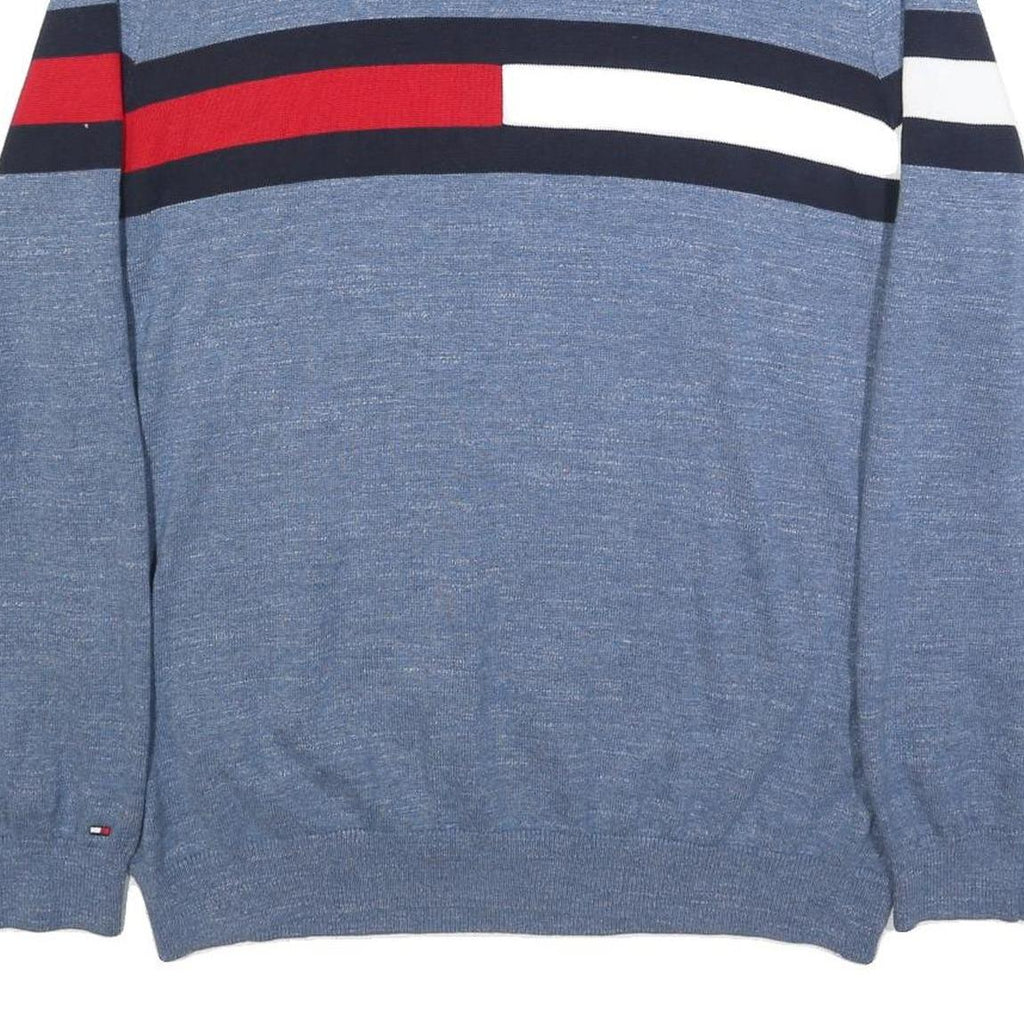 TOMMY HILFIGER Mens Blue Red & White Patterned Jumper V-Neck Basic Knit 2XL