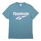 REEBOK Mens Blue Graphic T-Shirt S Short Sleeve Crew Neck Cotton Blend