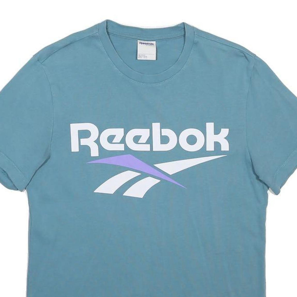 REEBOK Mens Blue Graphic T-Shirt S Short Sleeve Crew Neck Cotton Blend