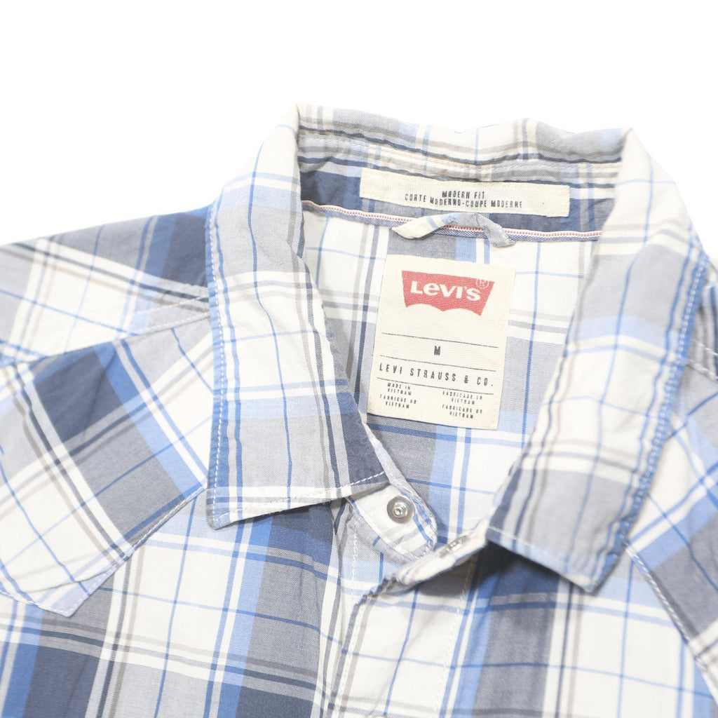 LEVI'S Mens Blue & White Plaid Cotton Shirt M Western Casual Summer