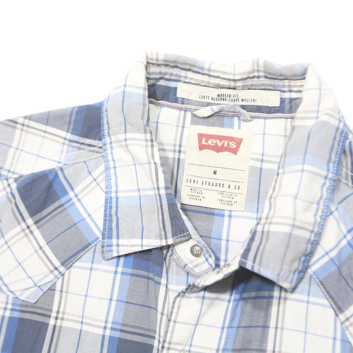 LEVI'S Mens Blue & White Plaid Cotton Shirt M Western Casual Summer