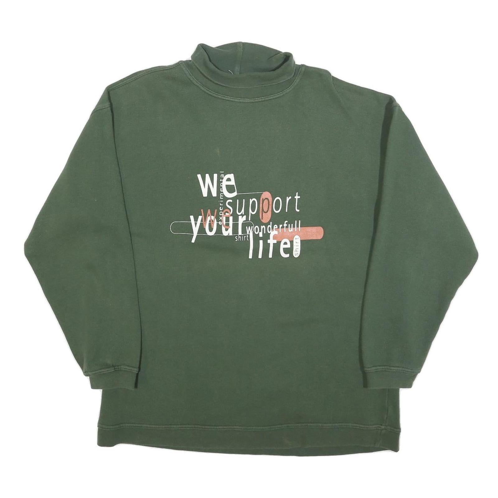 YES OR NO Mens Green Cotton Blend Crew Neck S Sweatshirt Graphic Print