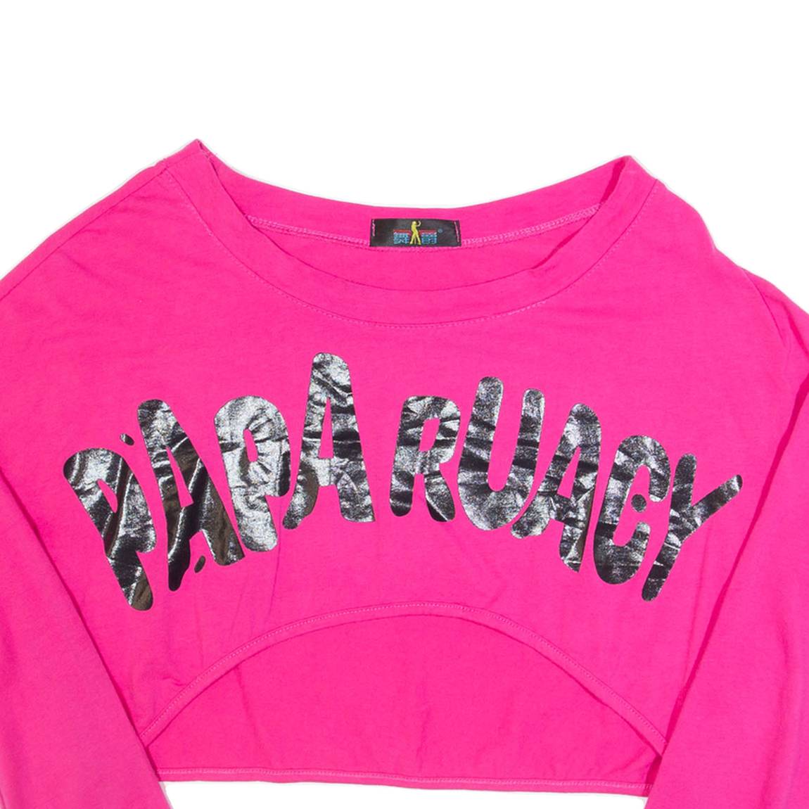 PAPA RUACY Cropped Womens T-Shirt Pink Long Sleeve L