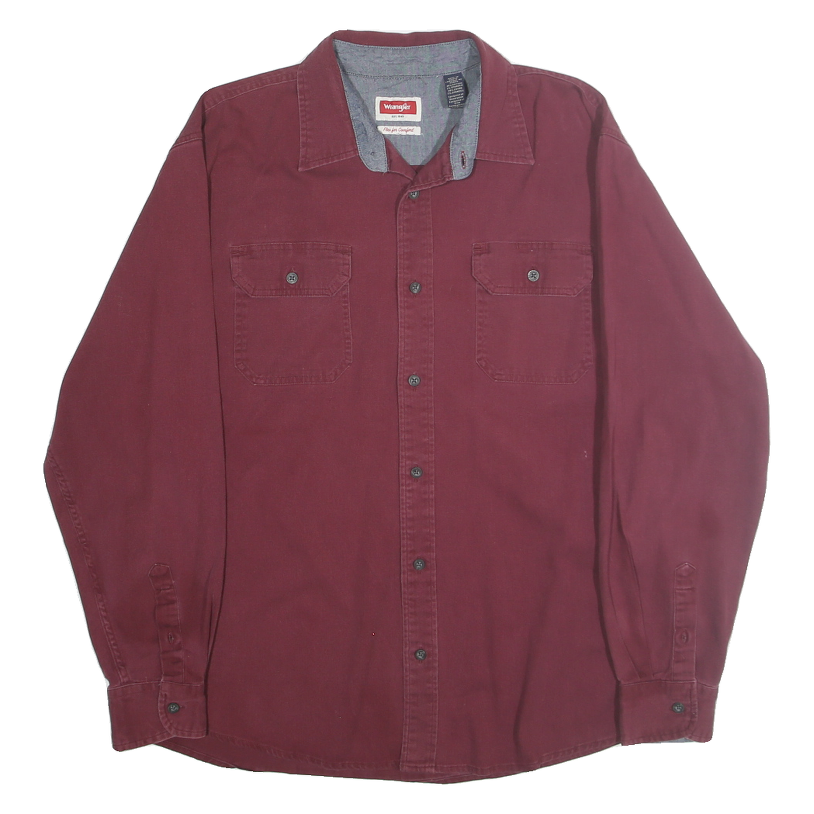 WRANGLER Mens Maroon Cotton Blend Shirt L Button Pockets Casual Workwear