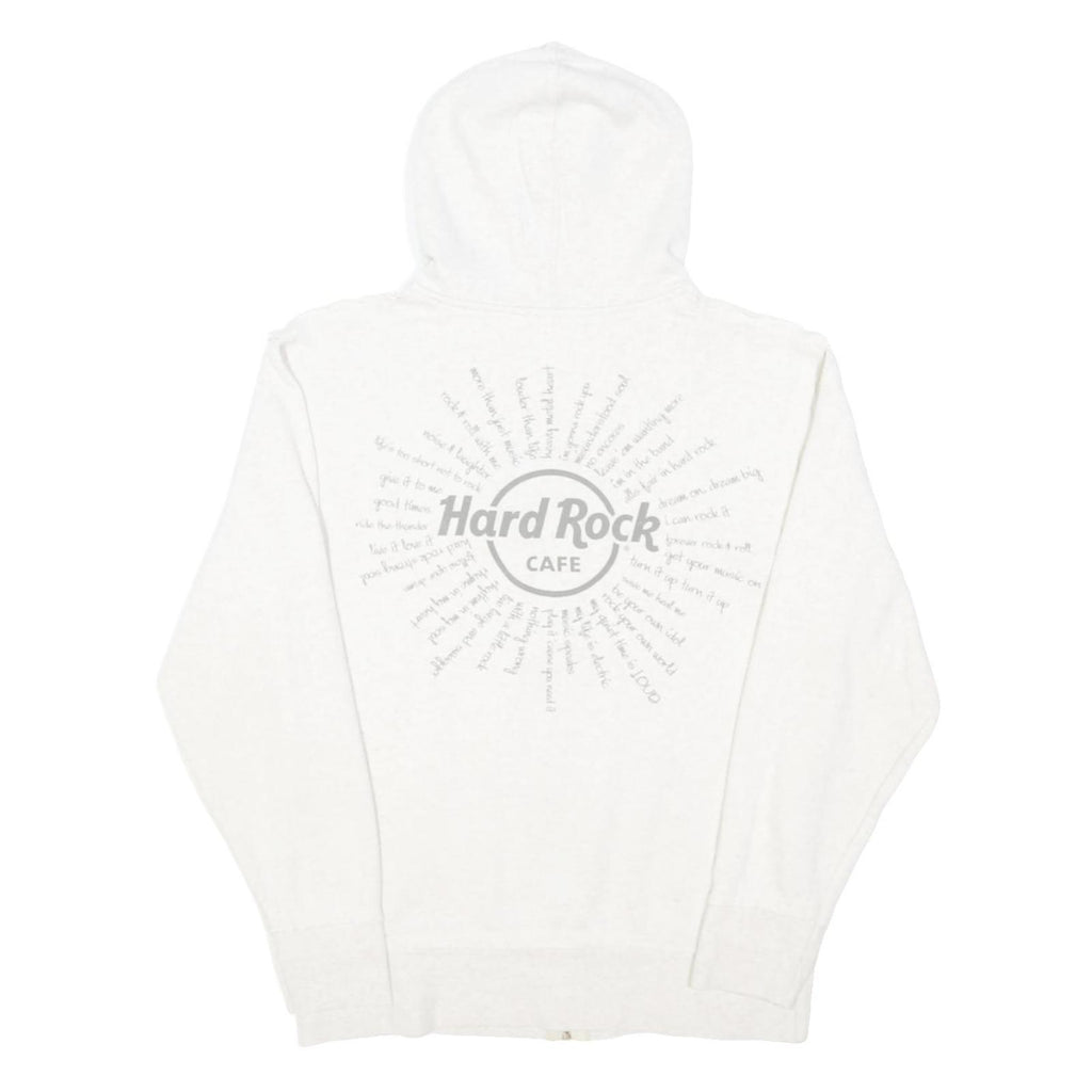 HARD ROCK CAFE Girls White Zip Hoodie L Cotton Blend Casual Pullover